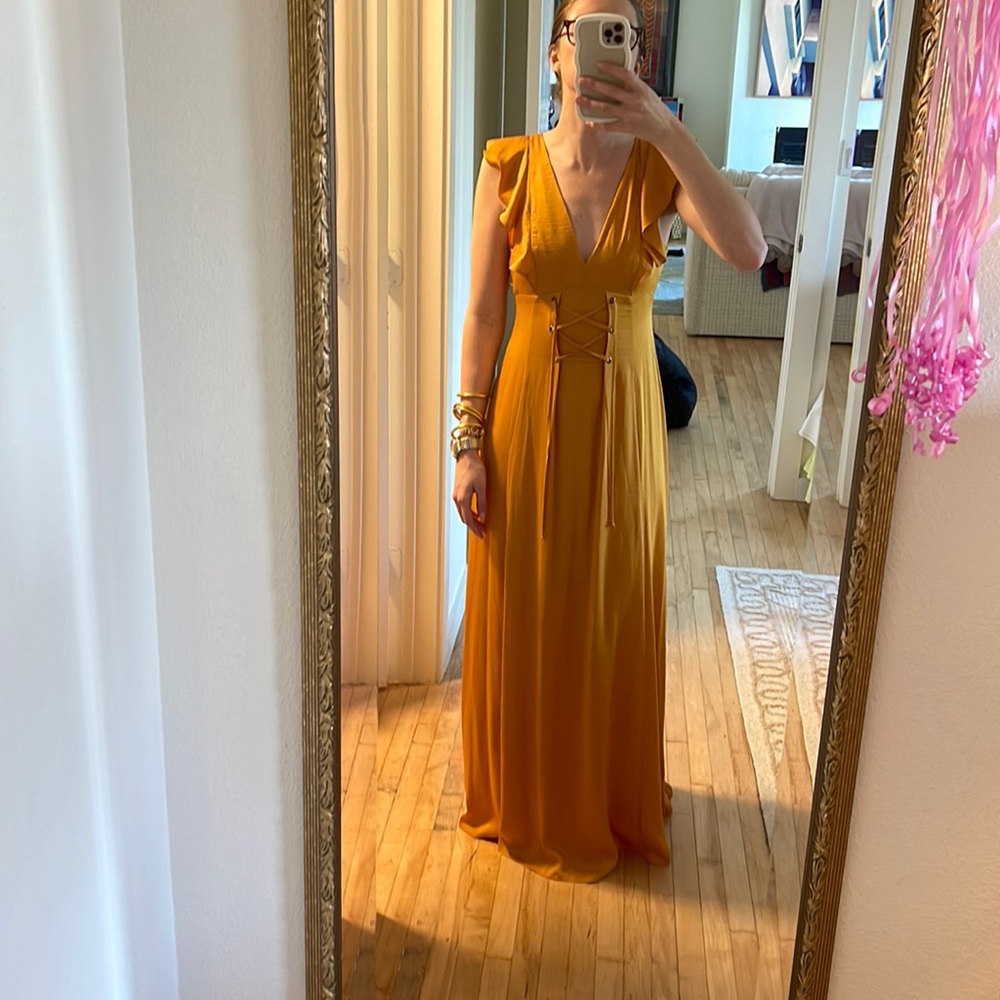 BCBG mustard yellow dress